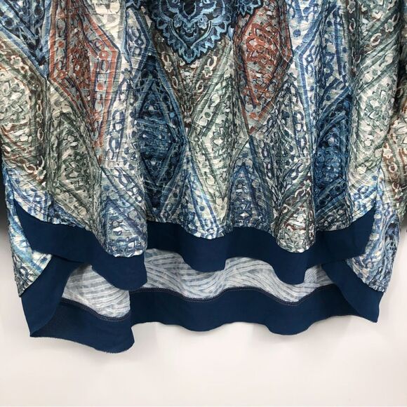 Gloria Vanderbilt Wilhemina Blouse Blue Green Popover Size 1X NWT Artsy Abstract - Picture 5 of 9